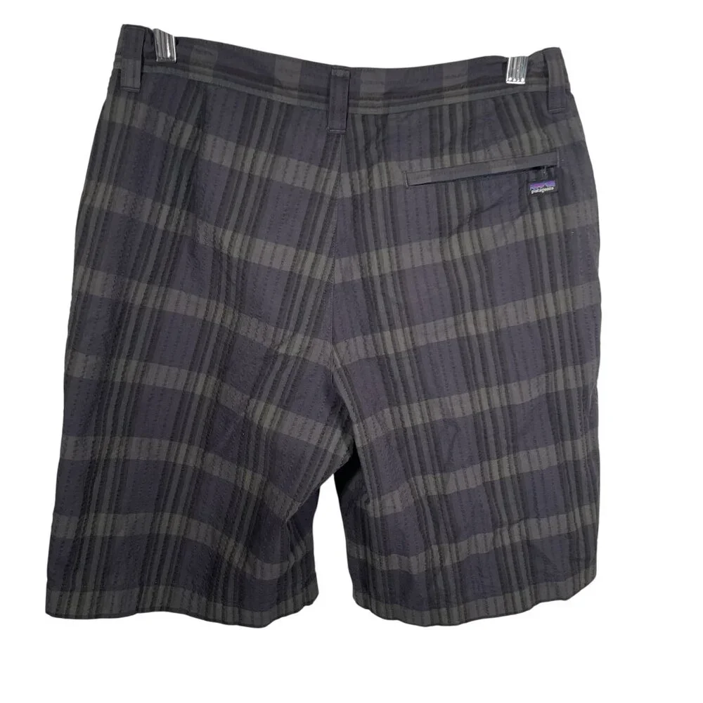 Patagonia Shorts Mens Sz 30 Gray Plaid Lightweight Seersucker Pockets